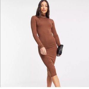 Brown Open Back Midi Dress